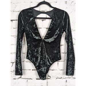VICTORIA'S SECRET Crushed Velvet Plunge V-Neck Thong Bodysuit Forest Green XS/S